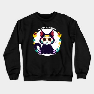 Cute Black Kitty Dia de Muertos, Day of the Dead Crewneck Sweatshirt